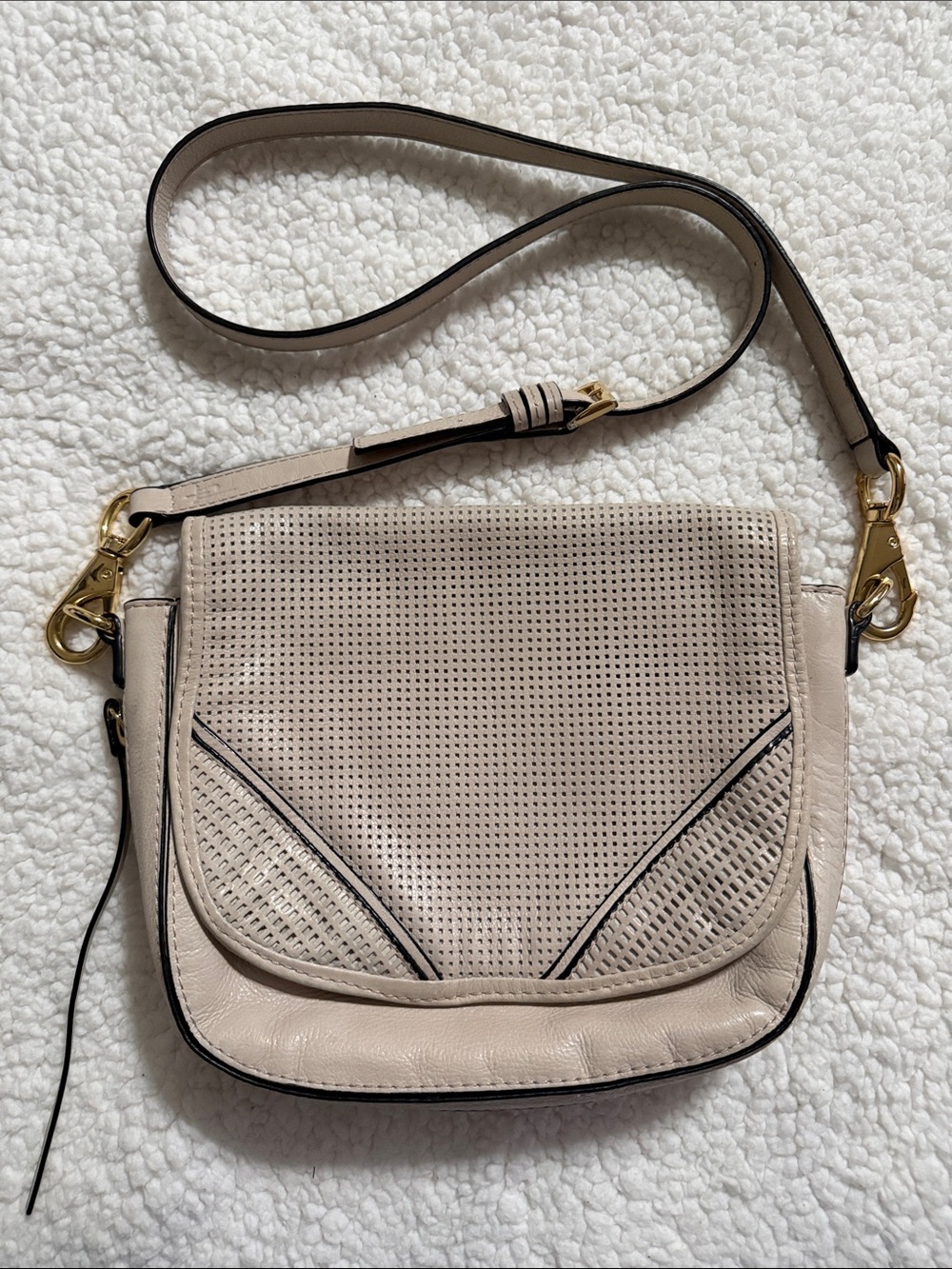 She+Lo Beige colored Perforated Leather Crossbody Bag